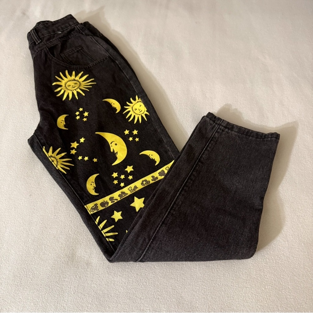 Black Jeans with Yellow Celestial Print Jean